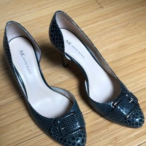 Anne Klein blue/charcoal color python pumps.